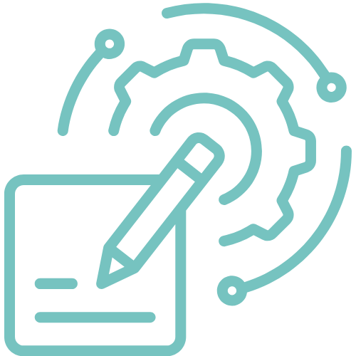 Icono de hoja con lápiz, simbolizando servicios de traducción profesional y subtitulación.