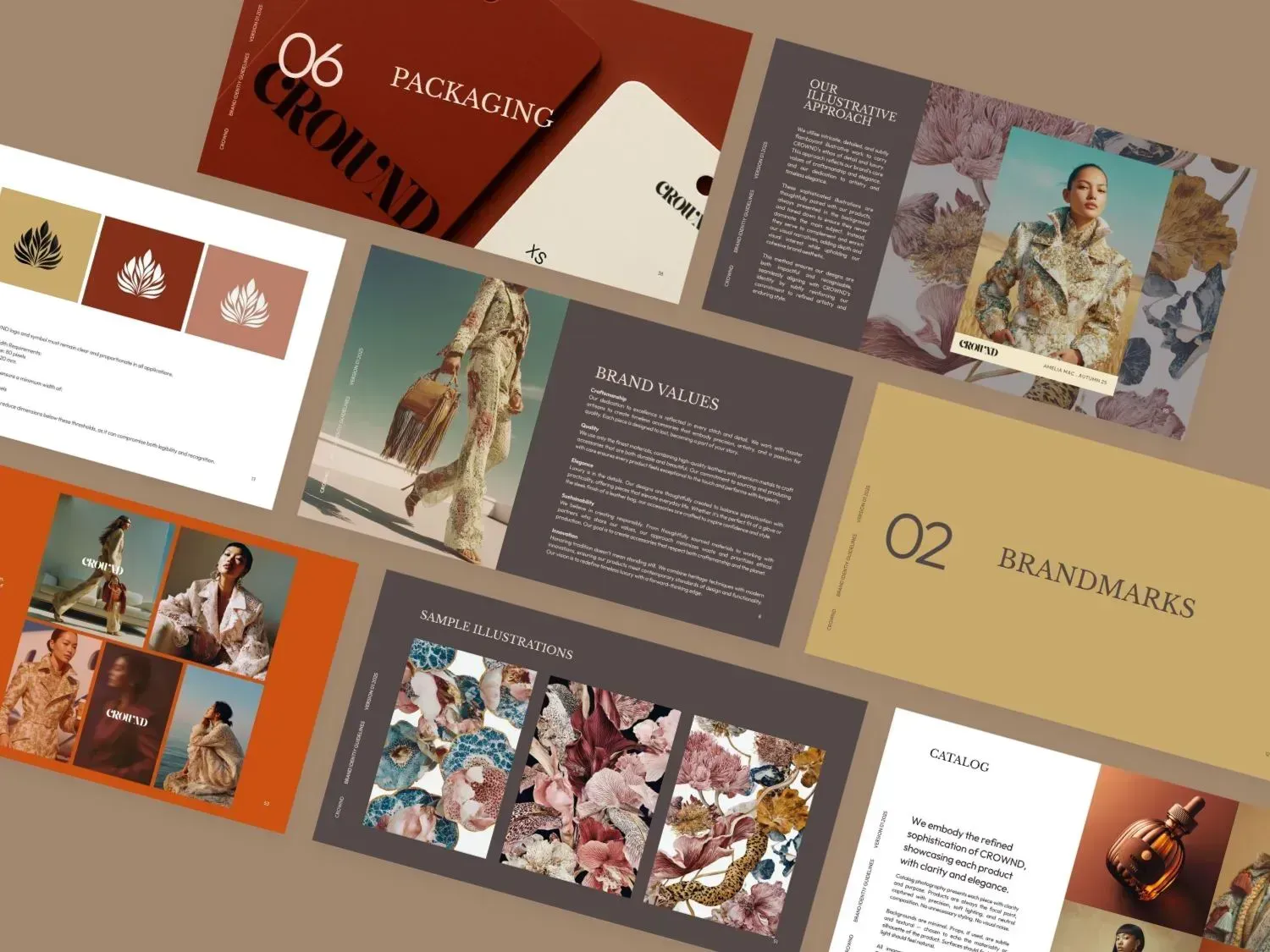 Complete Direction for Canva Template Crownd Brand Identity Guide includes all imagery