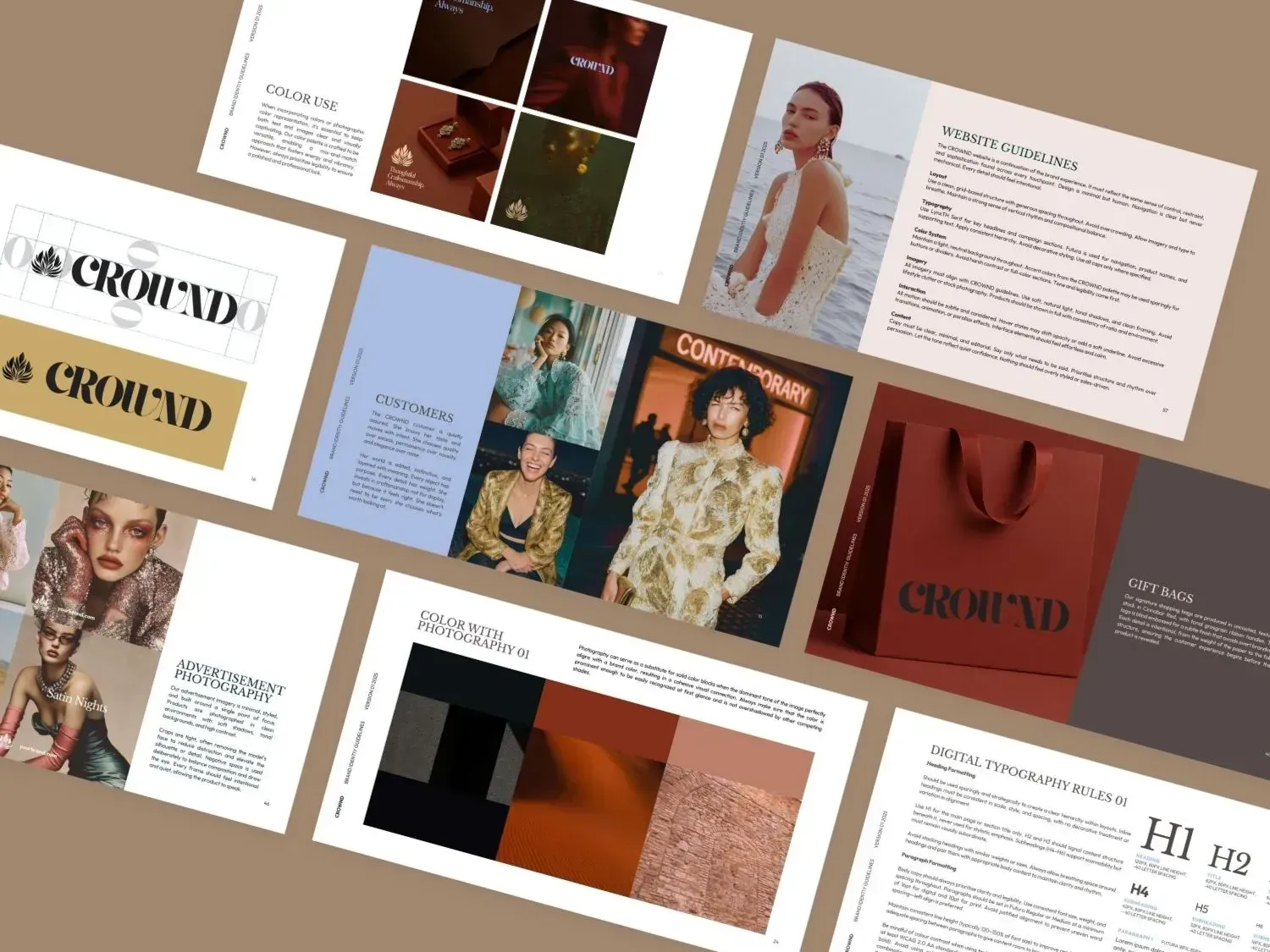 Complete Direction for Canva Template  Crownd Brand Identity Guide includes all imagery