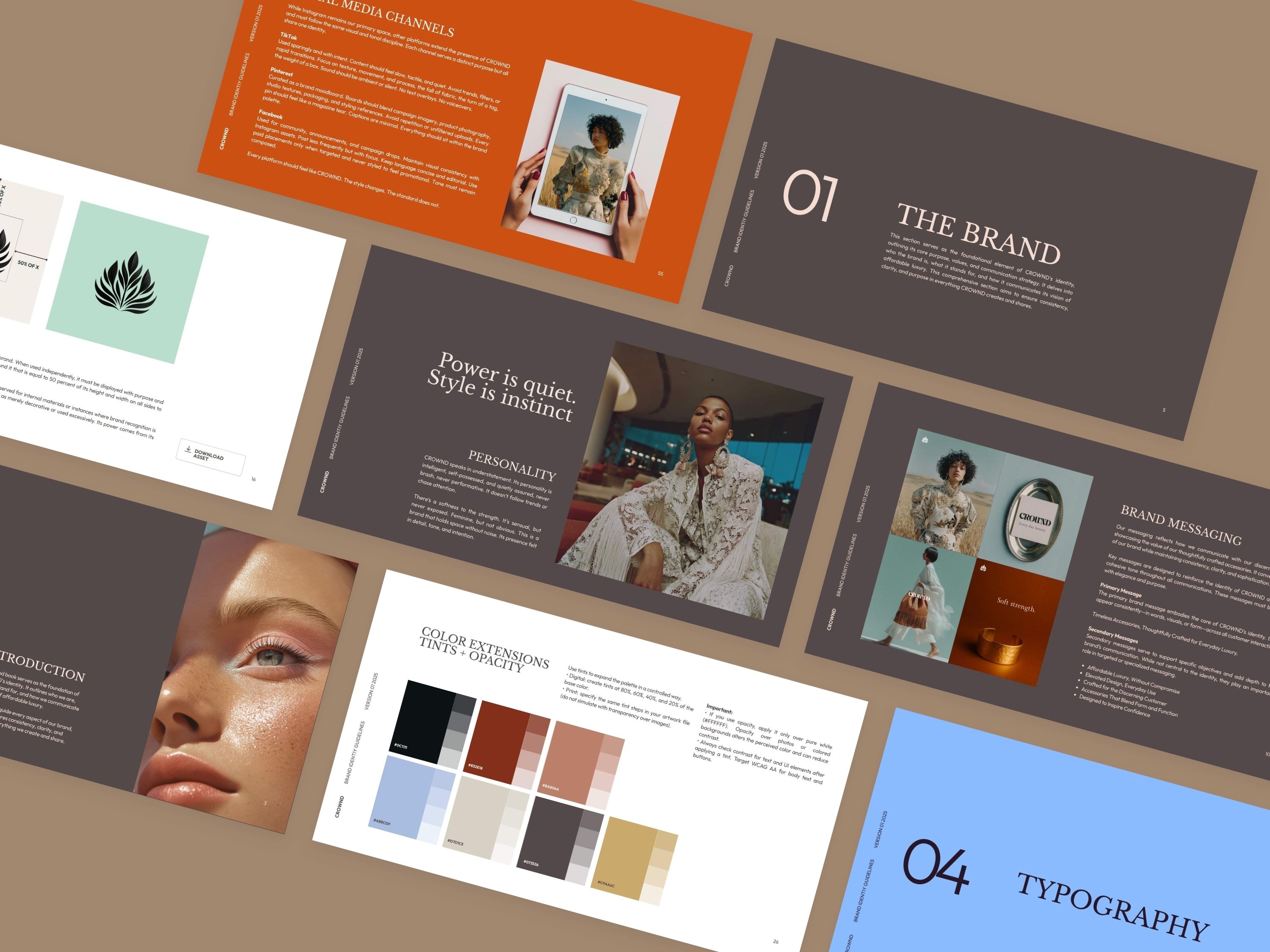 Complete Direction for Canva Template  Crownd Brand Identity Guide includes all imagery