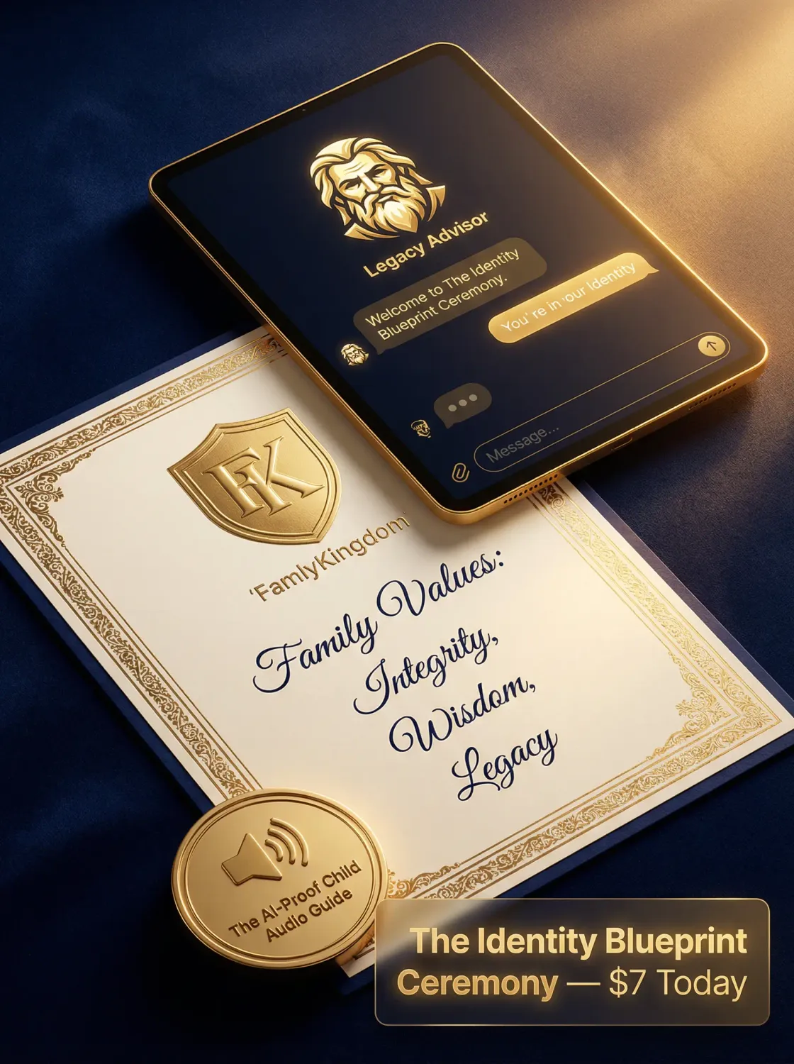 An Identity Blueprint showing a child's dominant need, core strengths, and legacy mission