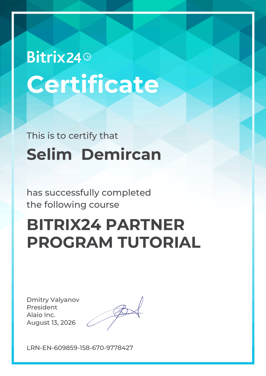 Bitrix24 Partner Program Tutorial sertifikası
