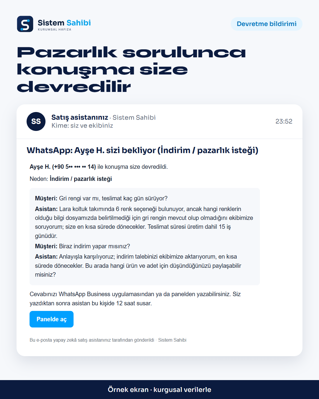 Konuşma devretme bildirimi örneği