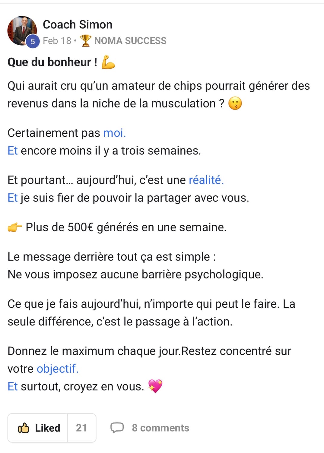 Coach Simon — 18 Fév, 500€ en une semaine