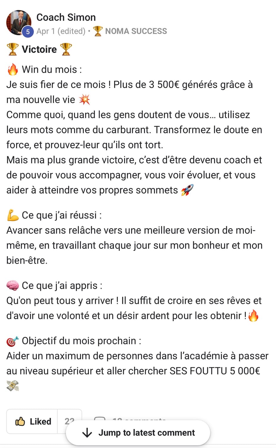 Coach Simon — 1 Avr, devient coach Noma