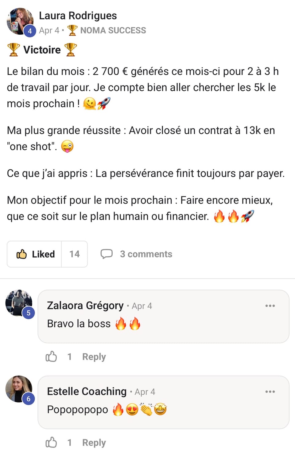 Laura Rodrigues — 4 Avril, 2700€ pour 2-3h jour