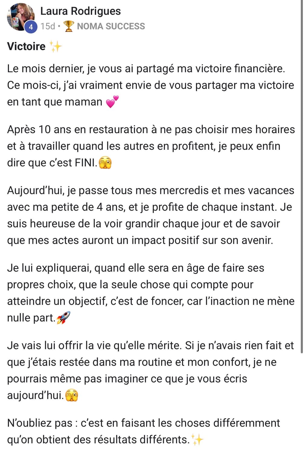 Laura Rodrigues — 4 Mai, victoire en tant que maman
