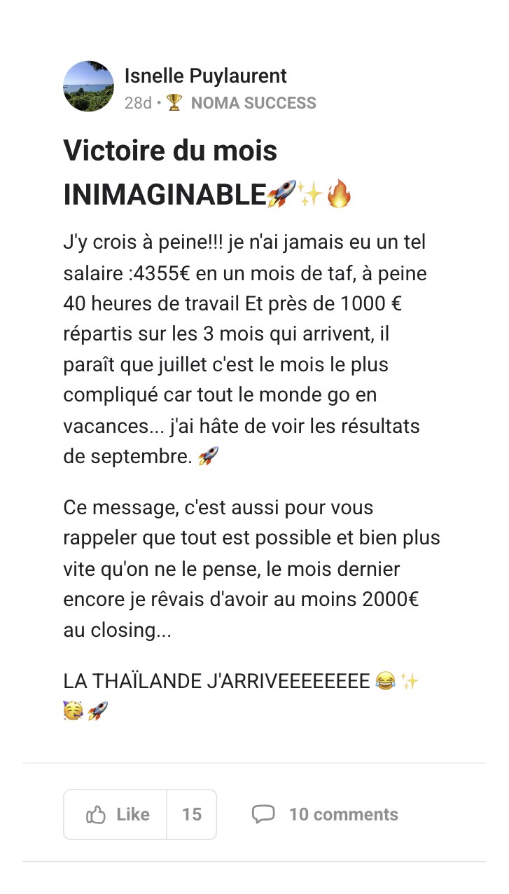 Isnelle Puylaurent, 3 août, 4355 euros en un mois