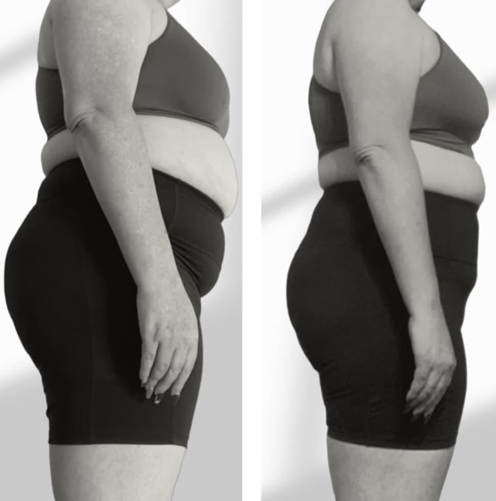 Female teacher client transformation after changing her lifestyle based on our strength training and nutrition program.