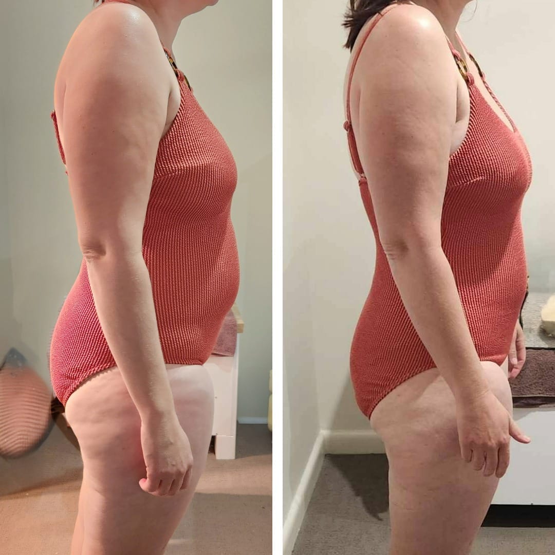 Female teacher client results after committing to our 14-Day challenge strength training and nutrition program.