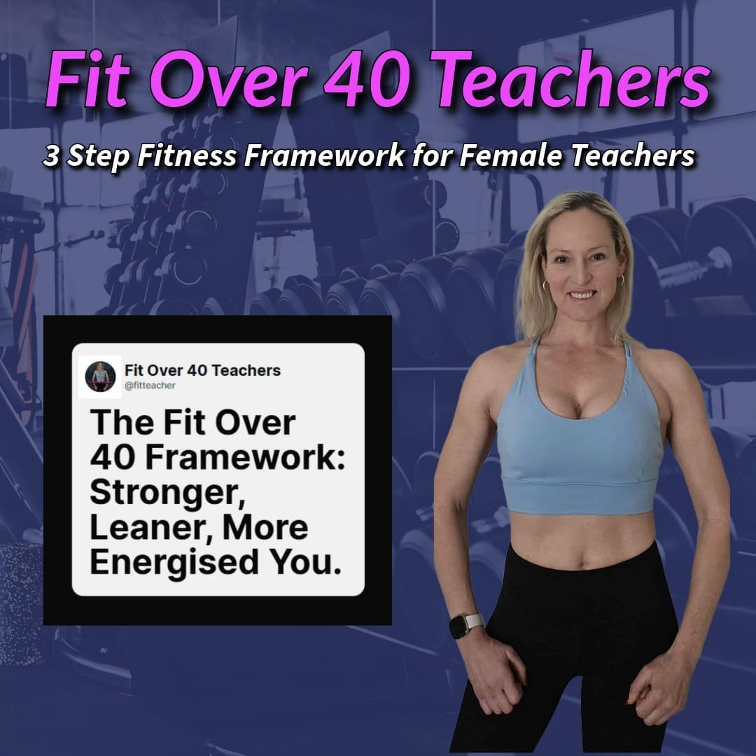 Fit Over 40 Teachers framework image with fit 47 year old female coach standing and smiling.
