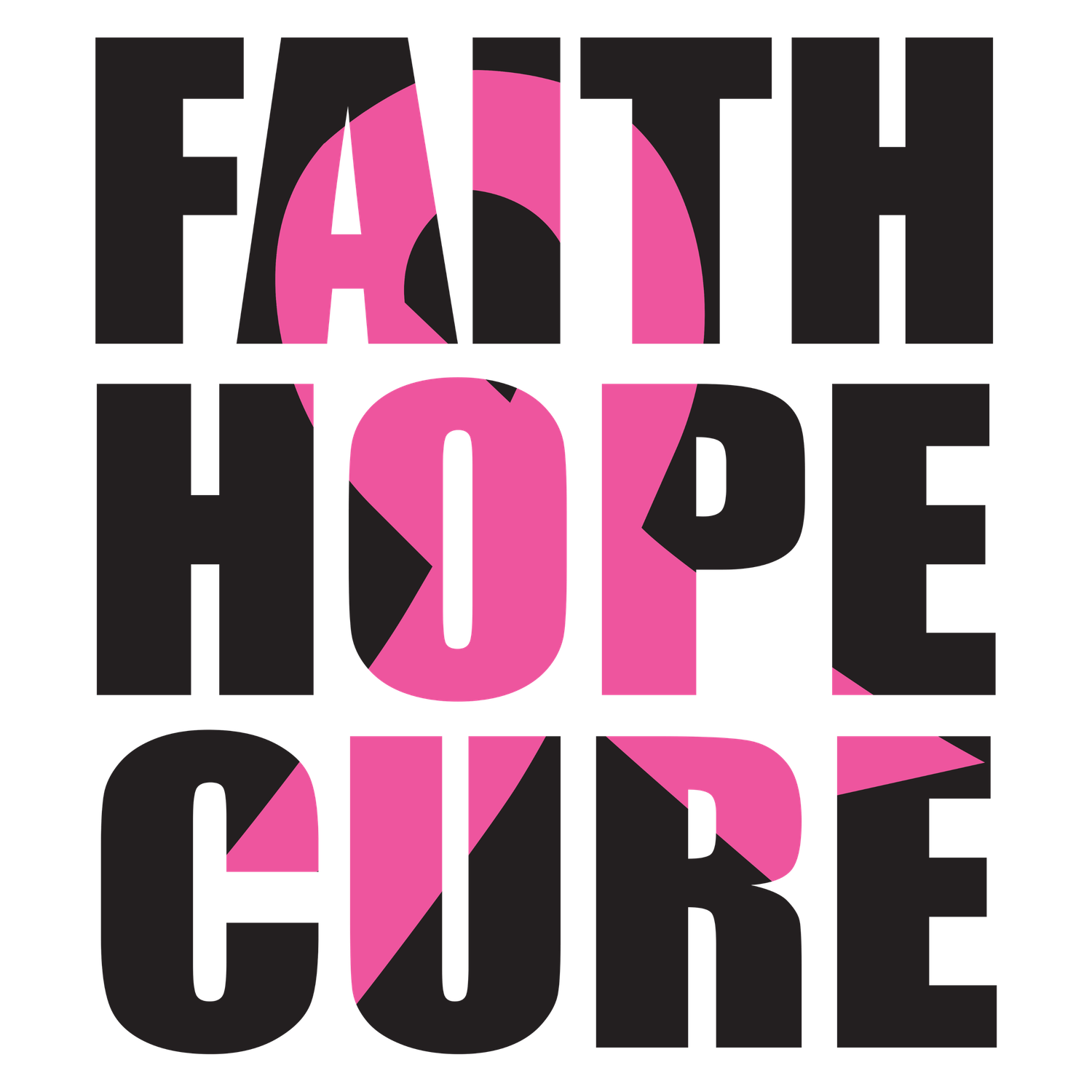 Faith, Hope, Cure, Ribbon Breast Cancer Awareness Design