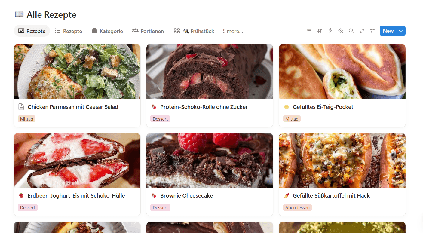 Notion-Ansicht: alle Rezepte als Galerie