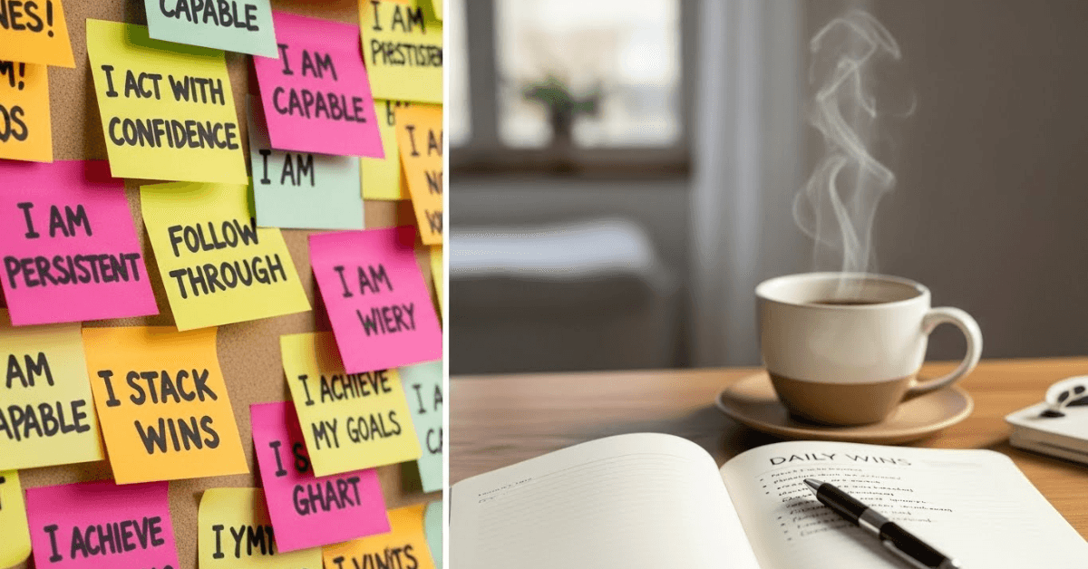 Habit identity-building through repeated confidence cues