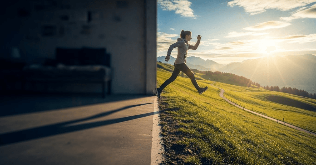 Person lifting a massive stone labeled discomfort while stepping upward, symbolizing how embracing discomfort builds strength and personal growth. Final Image (Bonus) -