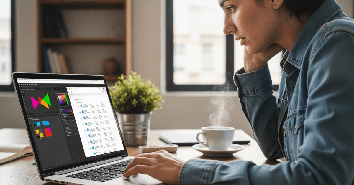 Person working on a laptop using design and digital tools representing turning everyday skills like design or organization into online income opportunities