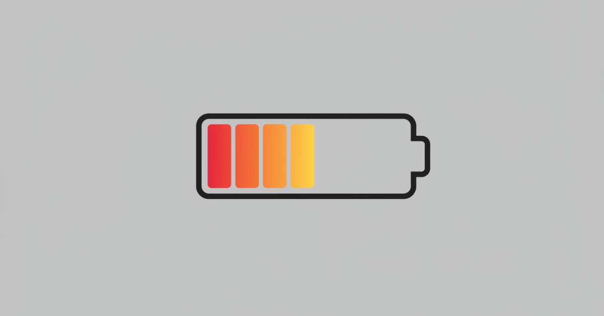 Simple battery icon gradually losing charge, symbolizing how motivation fades quickly without structure or support