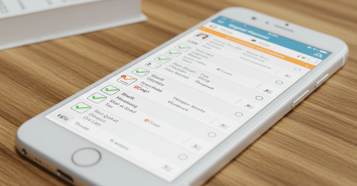 Close-up of a smartphone screen showing a digital checklist app with completed tasks, symbolizing how systems support consistent progress