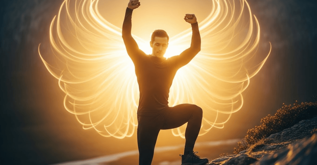 A confident person standing strong with raised arms and glowing light behind them, symbolizing inner strength, self-belief, and overcoming doubt that holds dreams back.