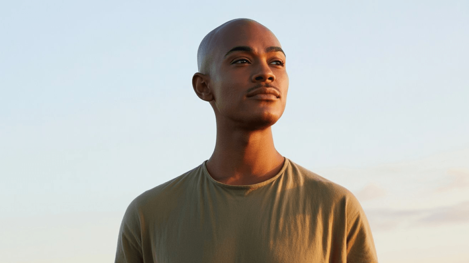 Confident person standing tall in natural light with calm expression, representing self-control, strength, and self-mastery
