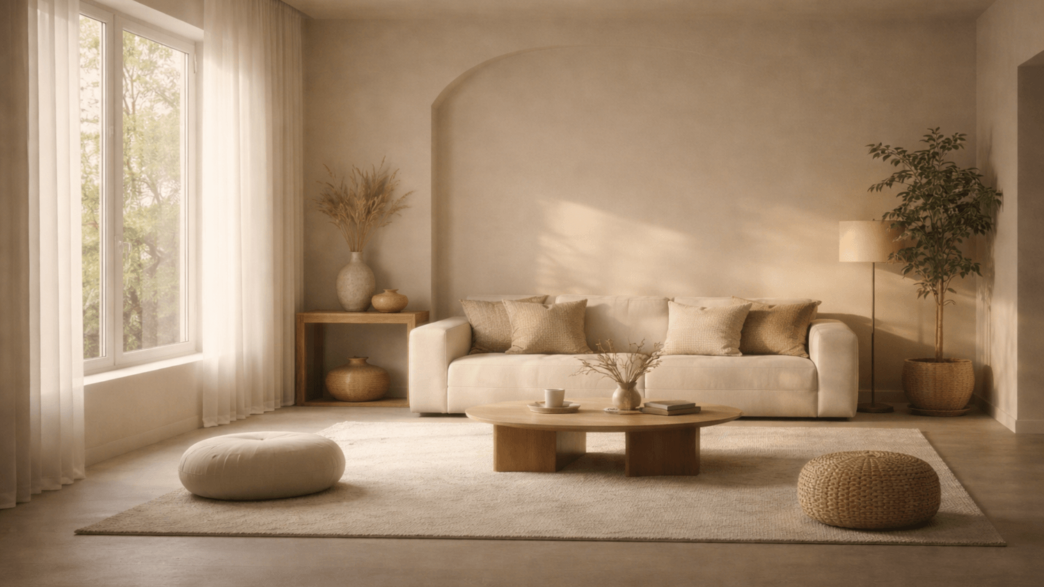 minimal living space with soft sunlight and neutral tones representing mental clarity and a peaceful reset