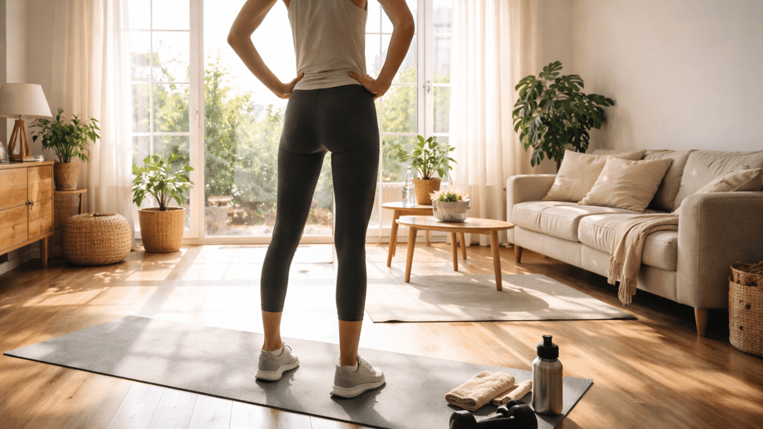 person standing confidently in a bright room after completing a short energizing routine
