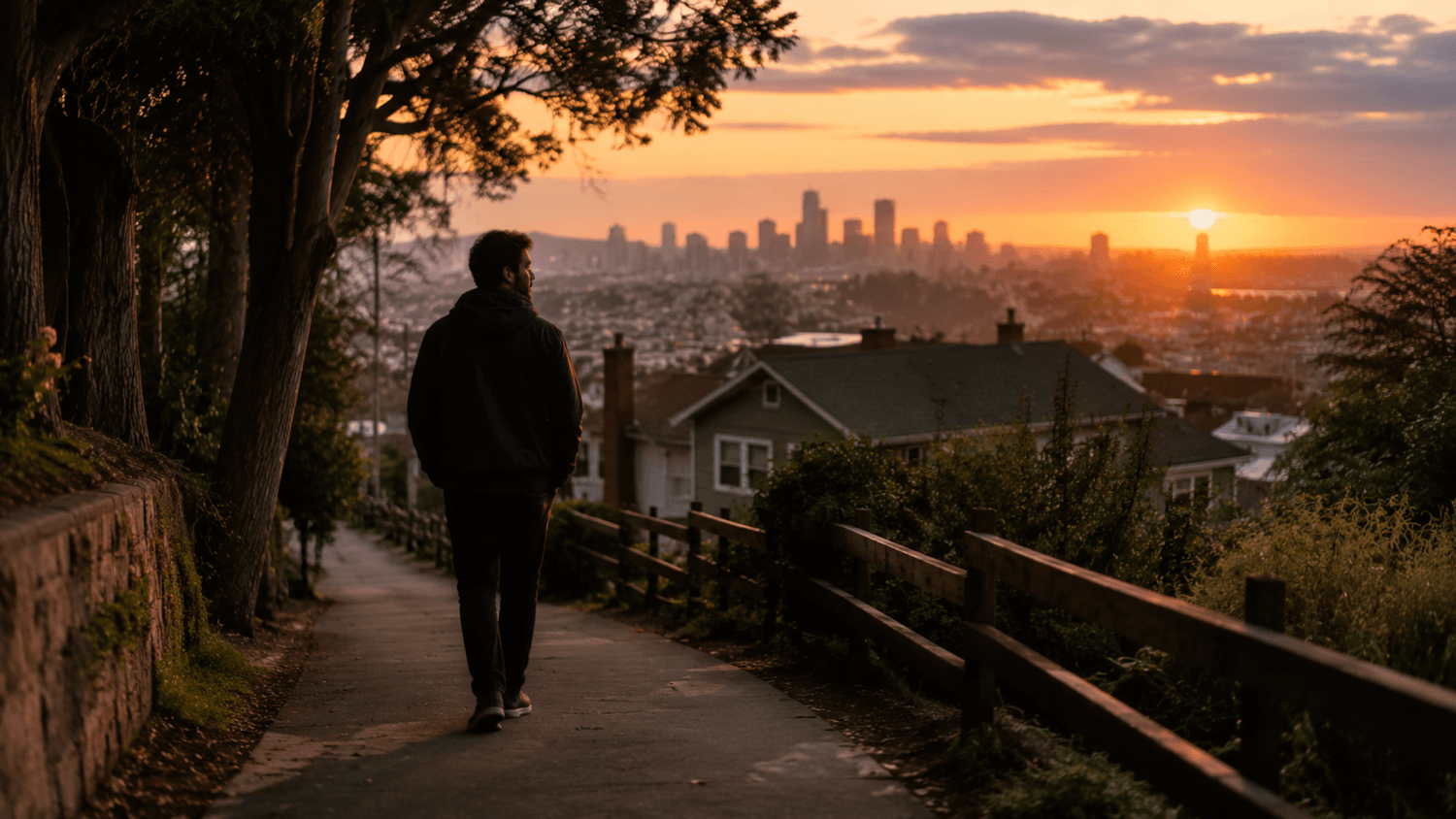 Adult taking a quiet neighborhood walk to regain composure after a stressful interaction.