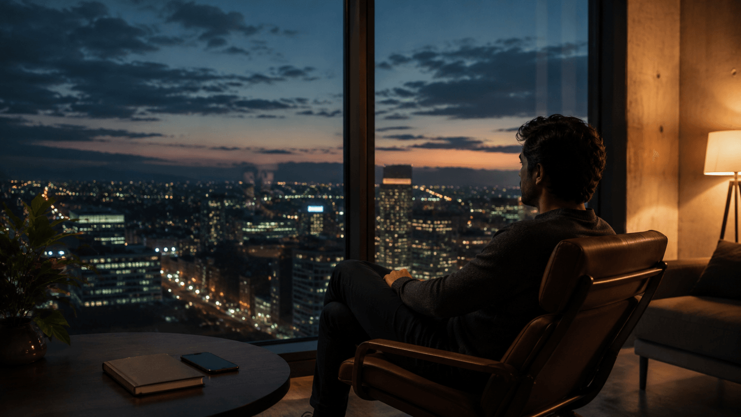 Adult sitting peacefully beside a window after calmly navigating a stressful day.