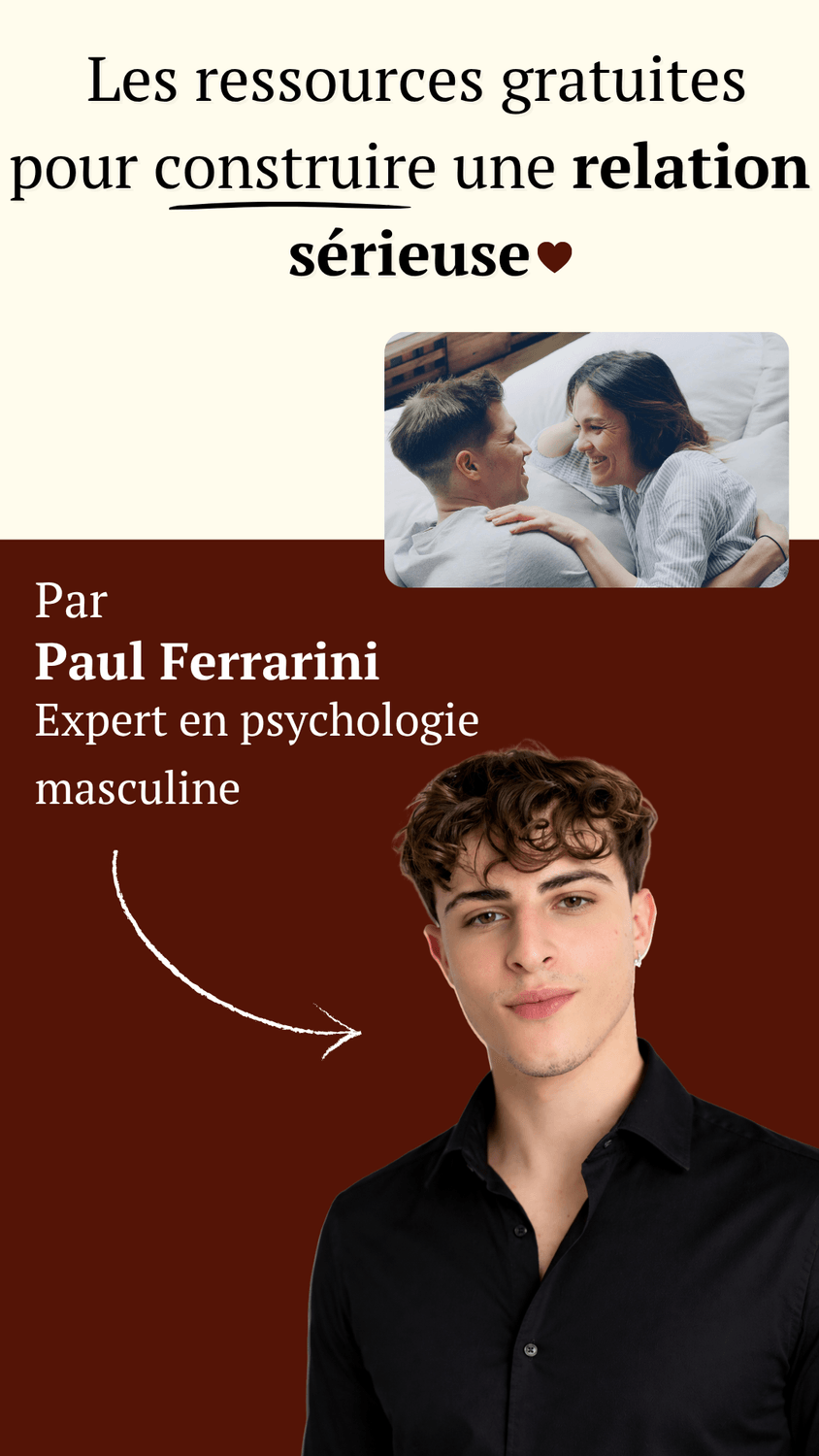 bannière avec coach en amour et couple amoureux illustrant des ressources pour construire une relation sérieuse avec un homme