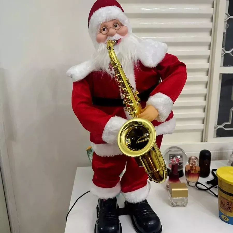 Papai Noel 60Cm Com Saxofone Bivolt 220V/110V Gigante Musical Com Sensor E Chave De Fenda