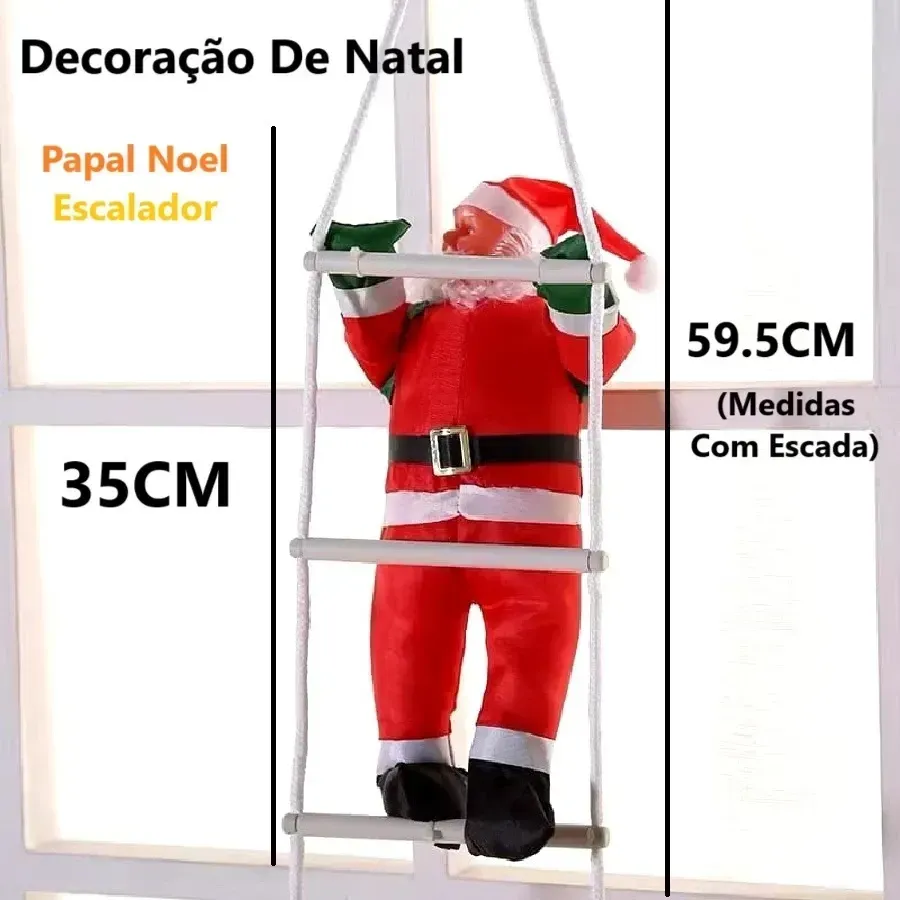 Papai Noel Subindo Escada 35 Ou 25Cm Enfeite Natalino Boneco Escalador Decoração De Natal Universal