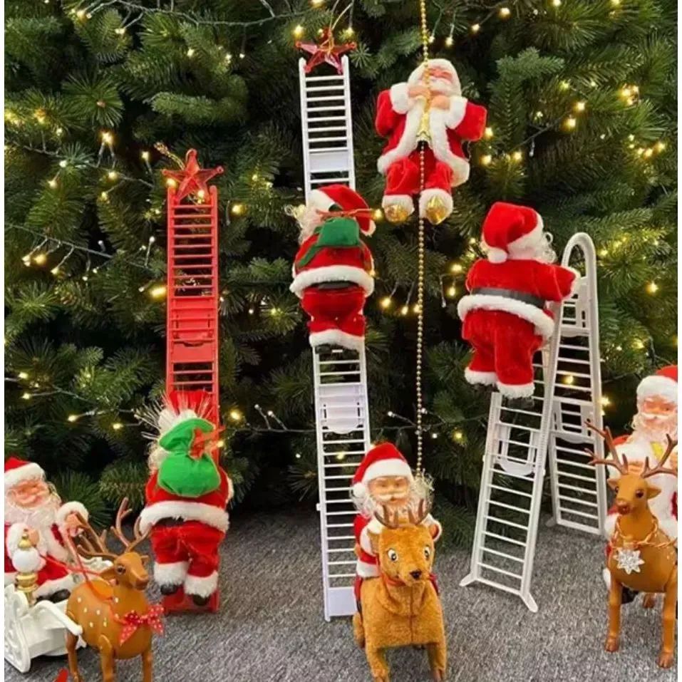 Boneco Papai Noel Enfeite Natal Sobe e desce Escada Arvore Natalino toca música