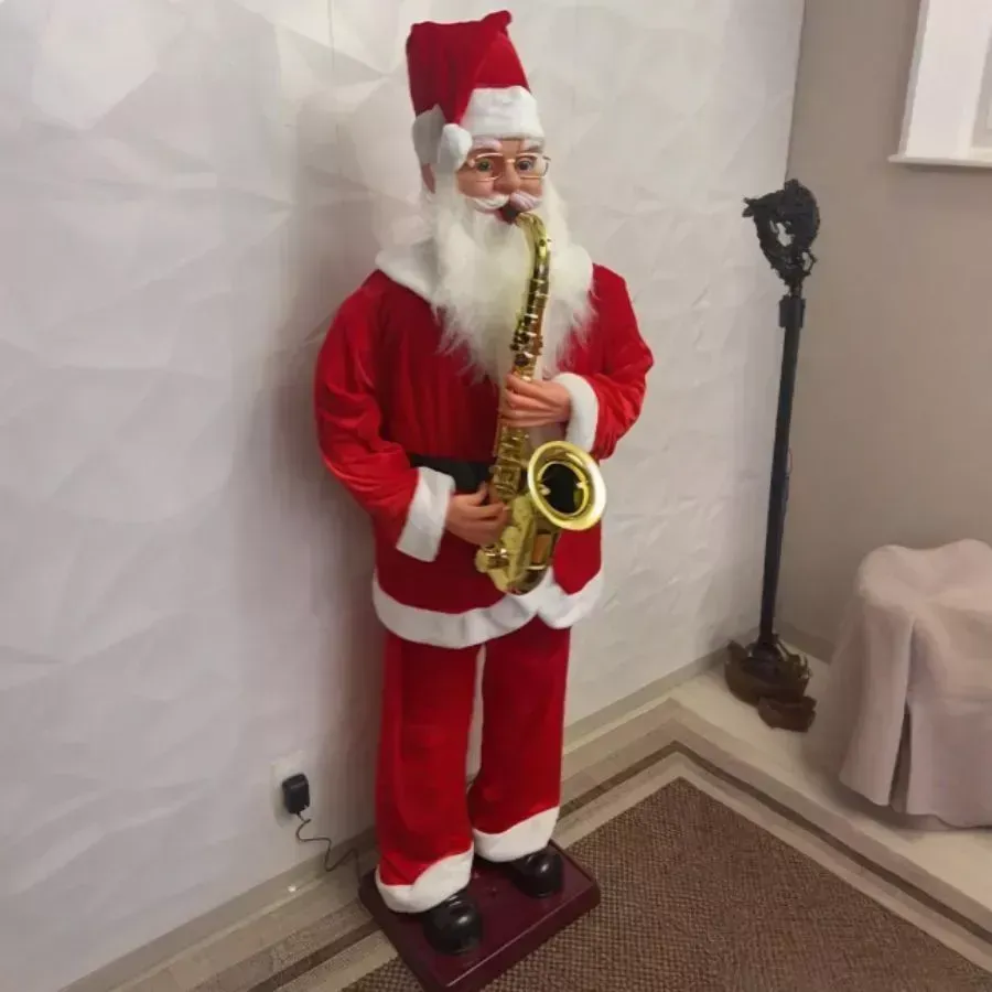 Papai Noel 1,8M Com Saxofone Bivolt 220V/110V Gigante Musical Com Sensor E Chave De Fenda