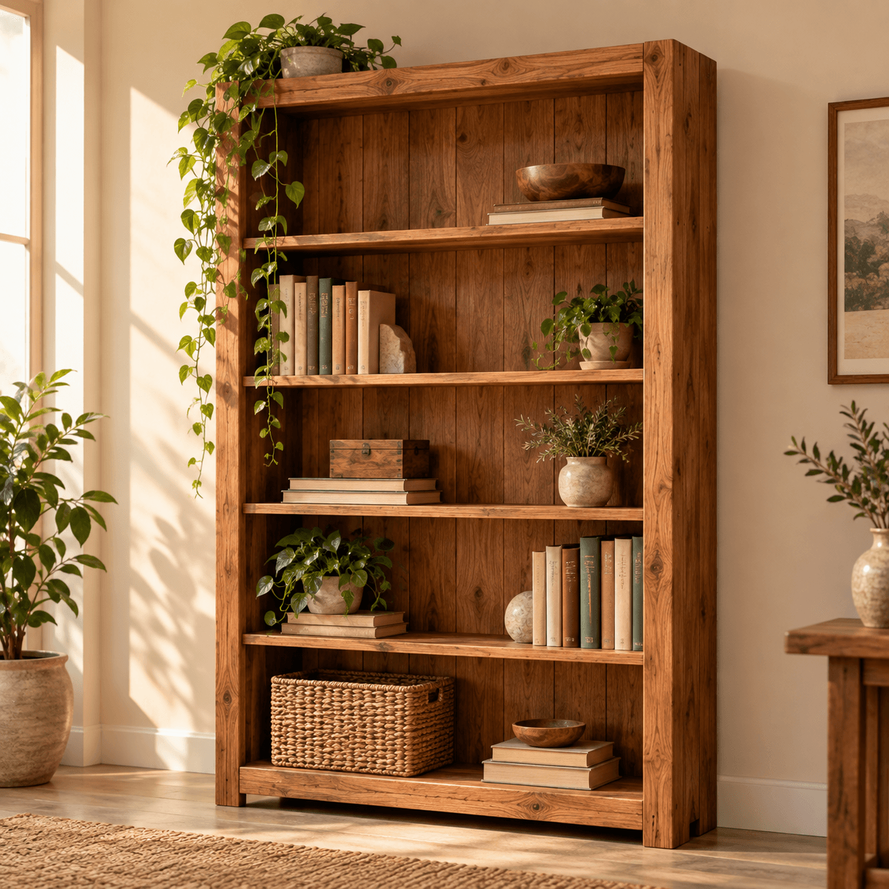Freestanding wooden bookshelf