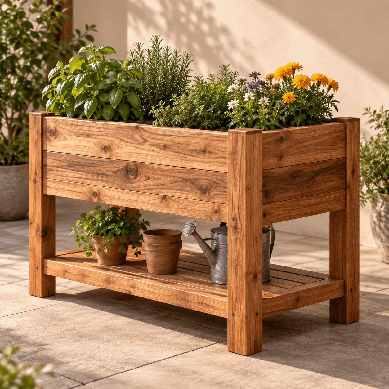 Wooden raised garden planter box
