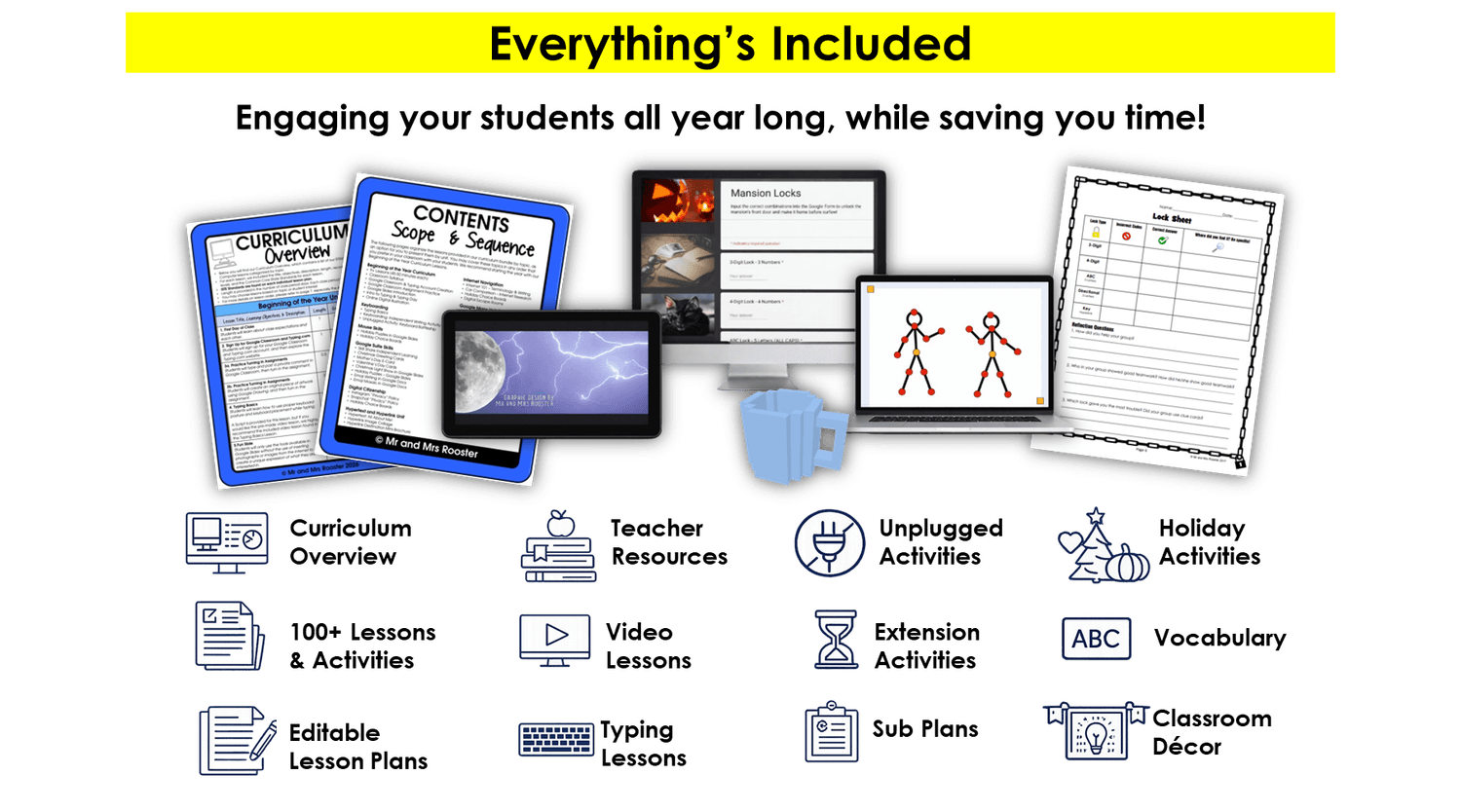 Technology STEM Curriculum Overview 100 plus Lessons Unplugged Activities Video Lesson Editable Lesson Plans