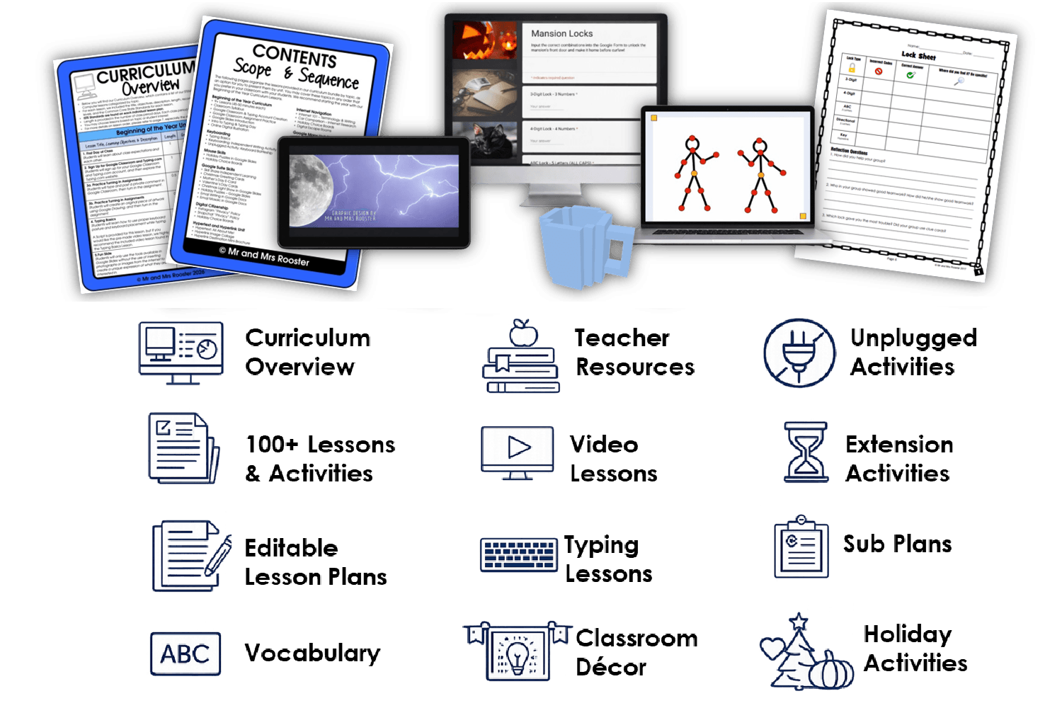 Technology STEM Curriculum Overview 100 plus Lessons Unplugged Activities Video Lesson Editable Lesson Plans