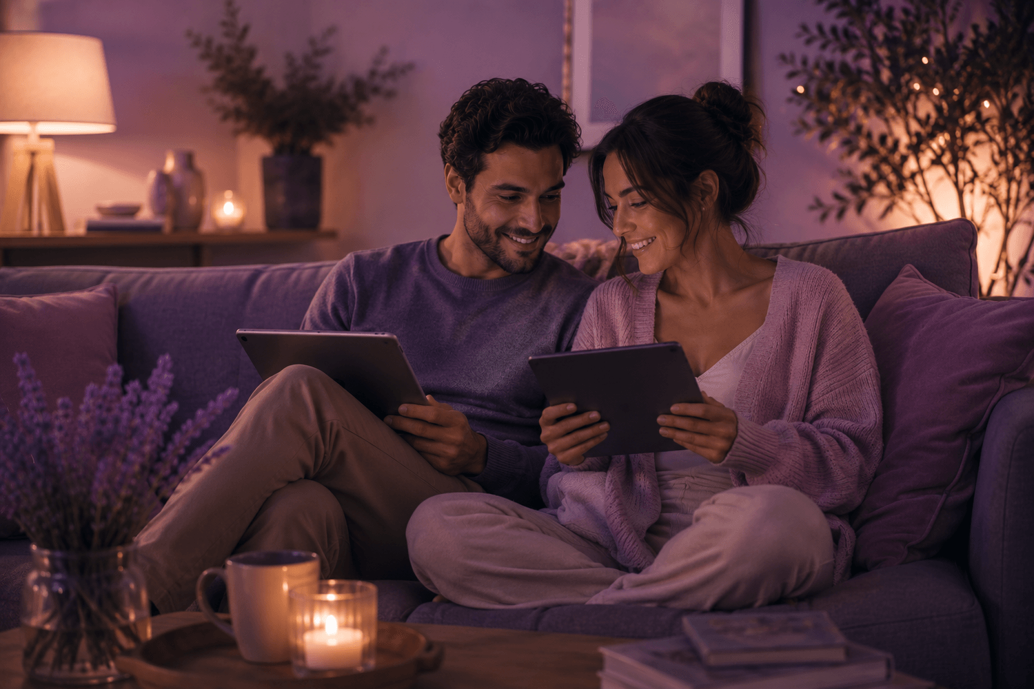 Pareja trabajando en su conexión desde casa