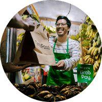 Happy customers with food delivery