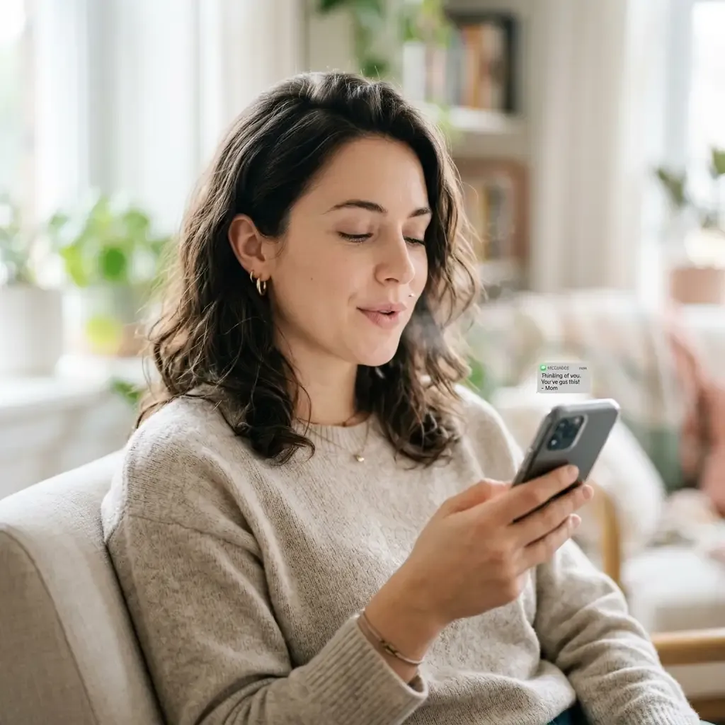 Mujer mirando su teléfono en paz