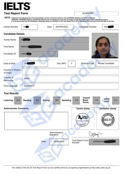 Neeva IELTS Result