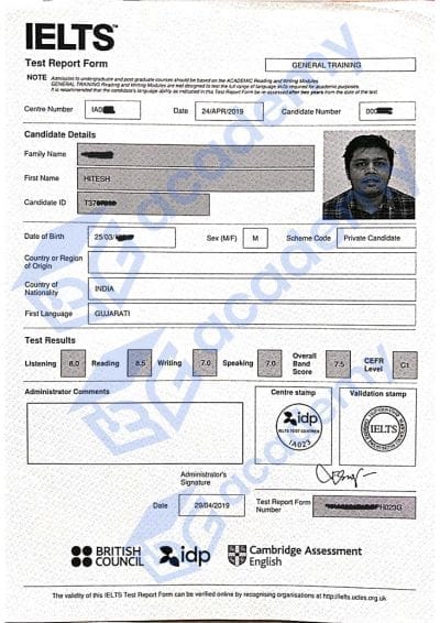 Hitesh IELTS Result