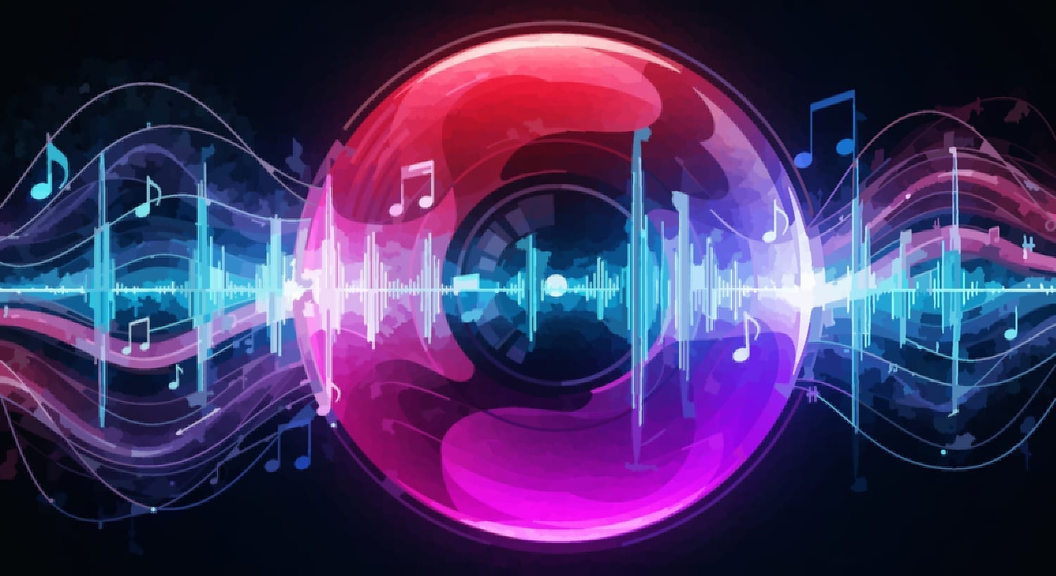 Abstract image of Record with sound waves flowing around it