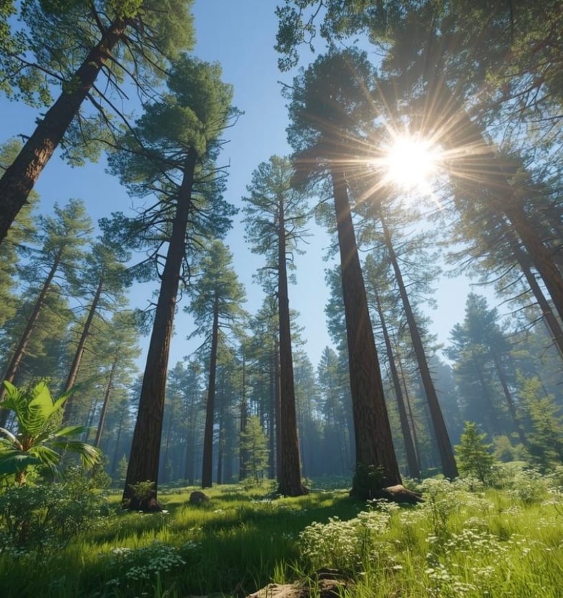 Trees in the forest with sunshine