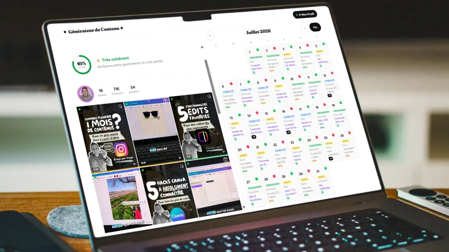 Calendrier de contenu Instagram