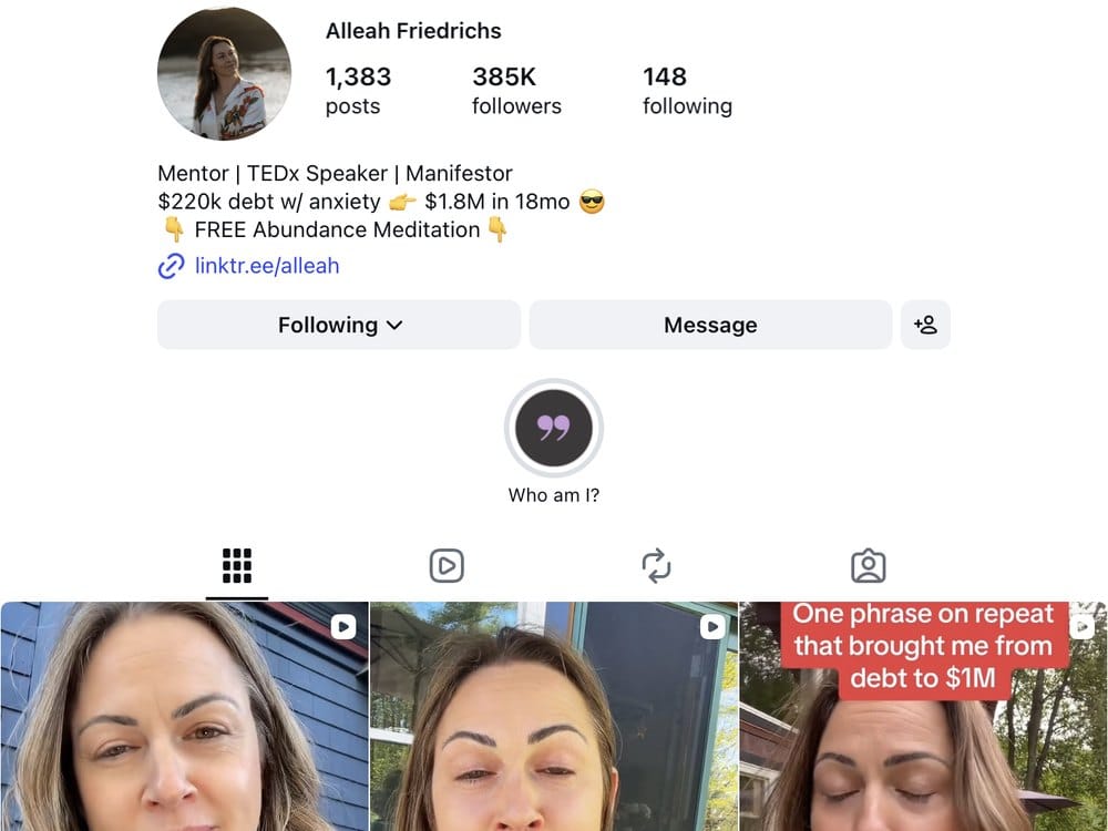 Alleah's Instagram profile