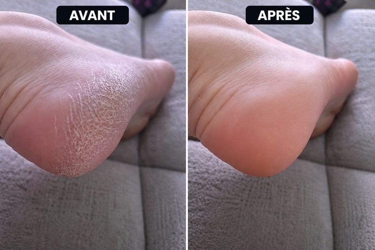 Pédicure russe avant / après : talons secs et crevassés transformés, Audrey Nails Aubière