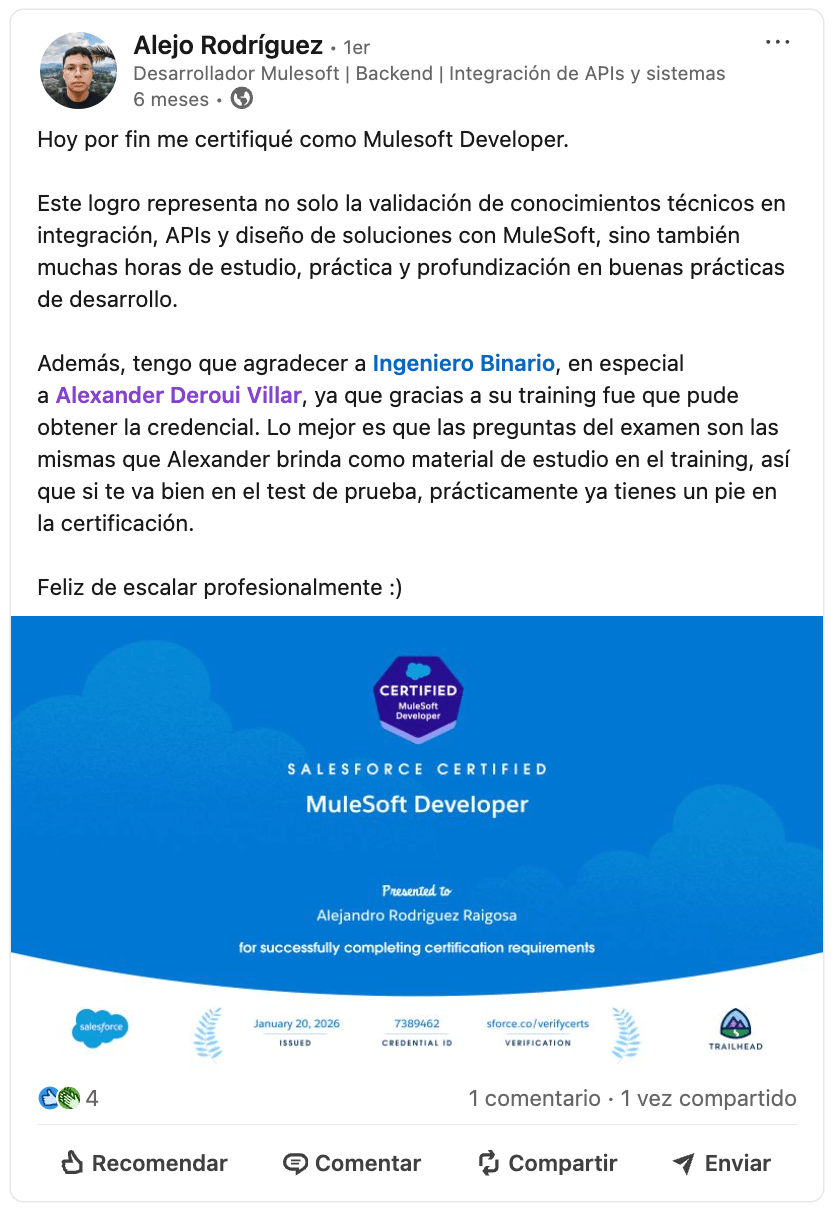 Publicación de Alejo Rodríguez en LinkedIn