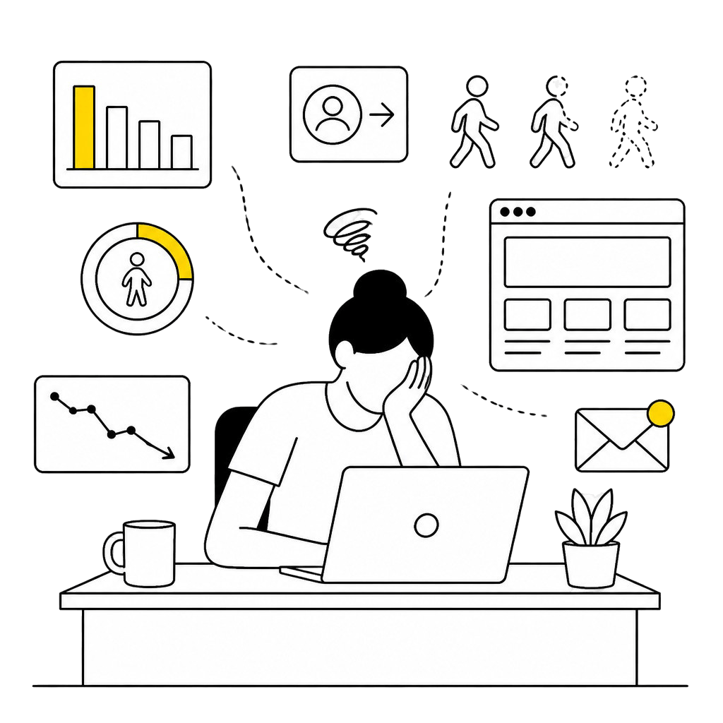 Business owner frustrated with website performance and low conversion metrics