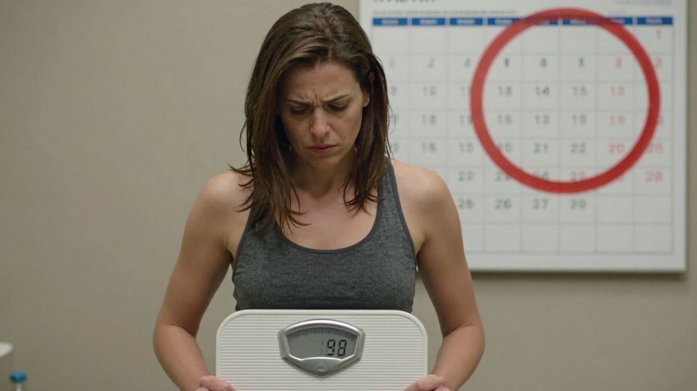 Woman concerned about weight gain on period scale